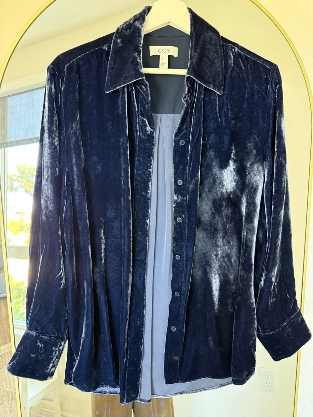 COS Deep Navy Velvet Button-Down Shirt - Picture 3 of 5